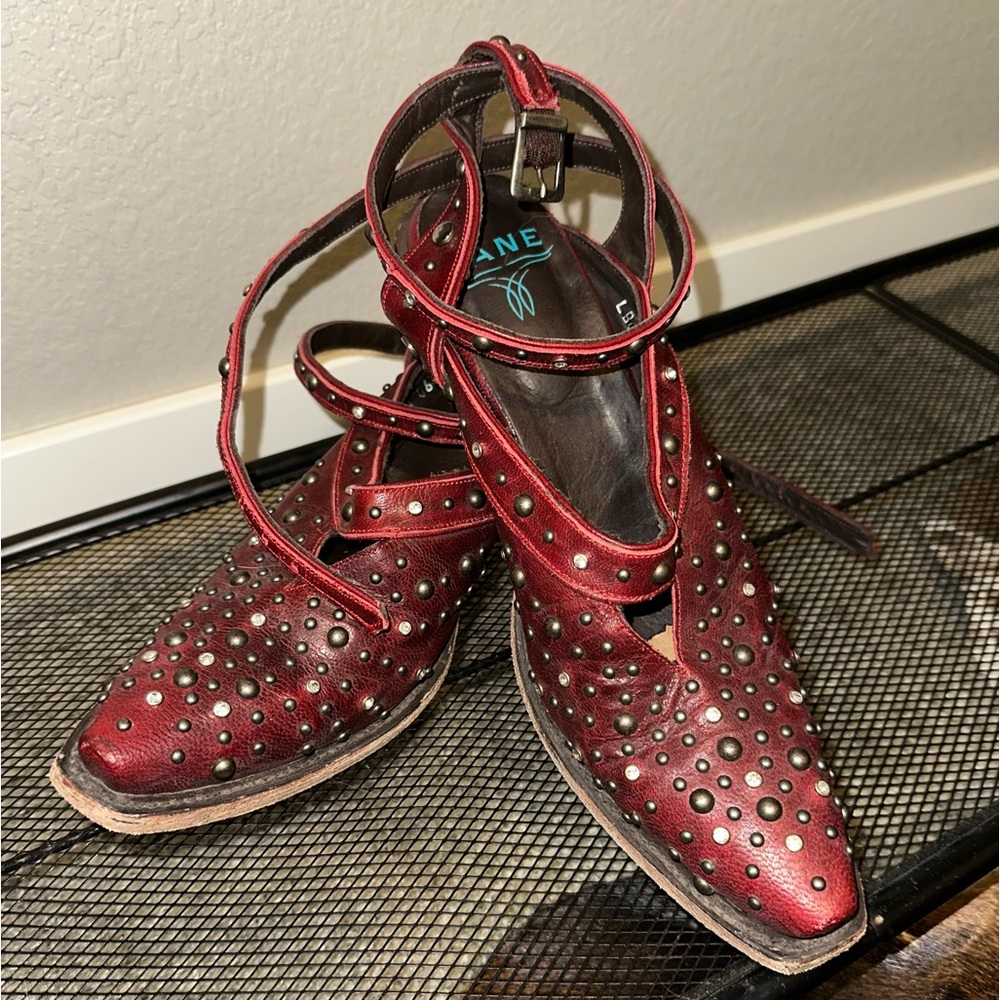 LANE Burgundy Studded Ankle Boots